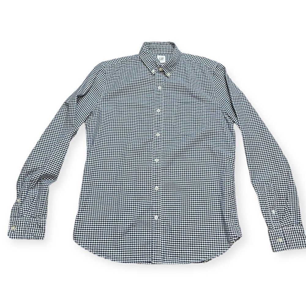 Gap Men's Gingham Black & White Slim Fit Long Sleeve Button-Down ShirtMedium